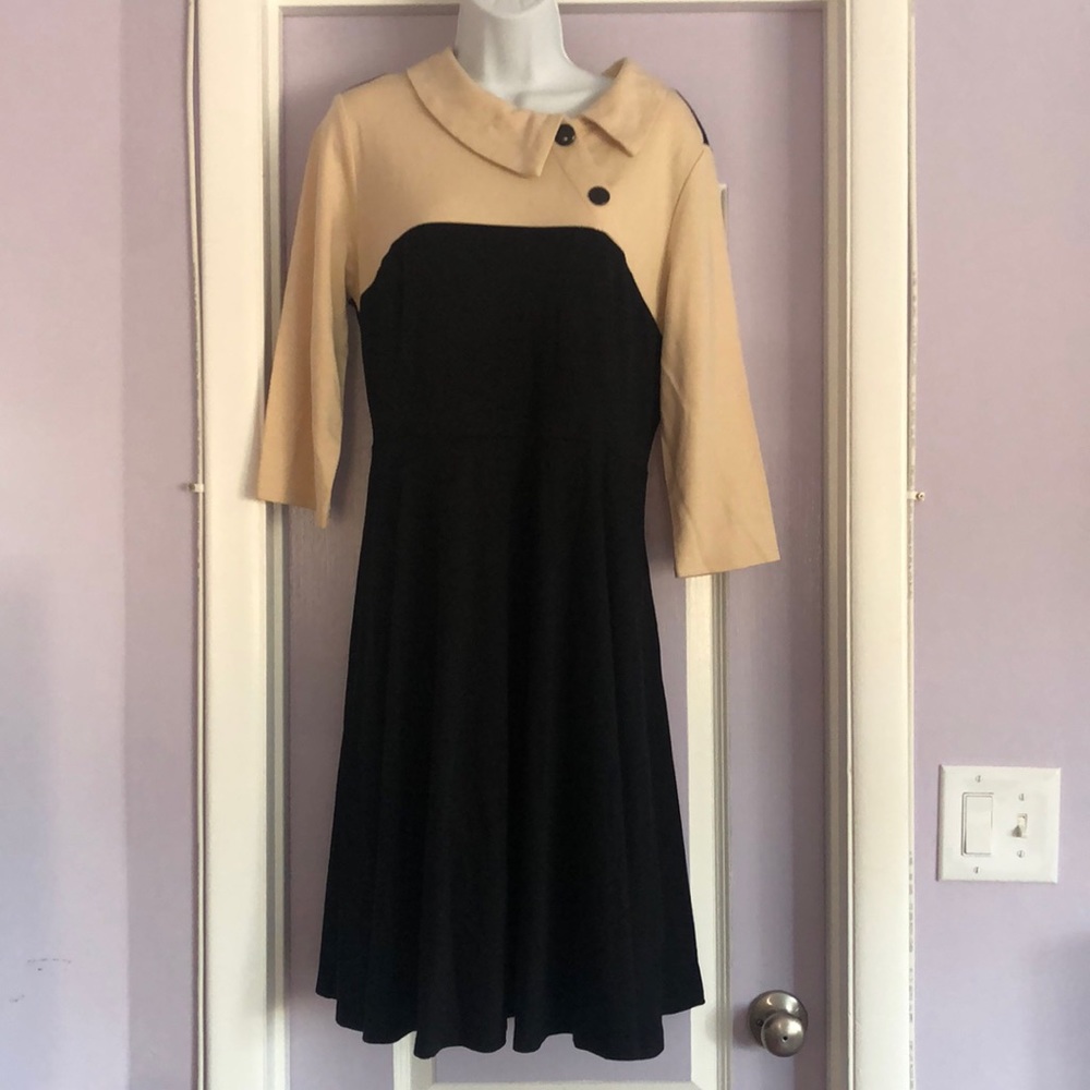A Line Cream & Black 3/4 Sleeve Dress 2XL